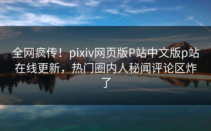 全网疯传！pixiv网页版P站中文版p站在线更新，热门圈内人秘闻评论区炸了