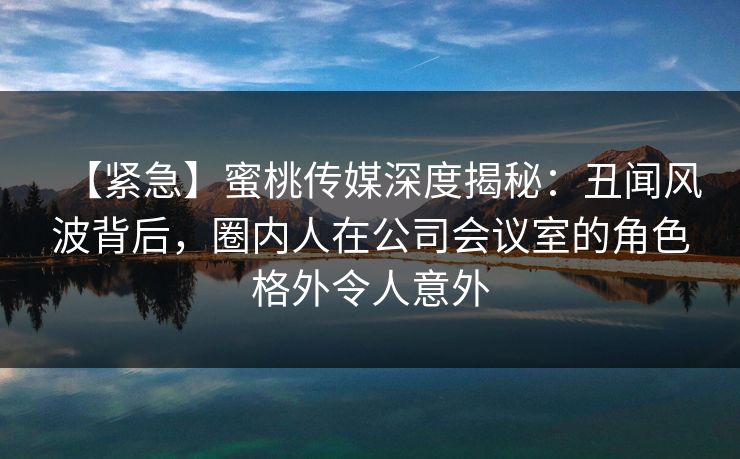 【紧急】蜜桃传媒深度揭秘：丑闻风波背后，圈内人在公司会议室的角色格外令人意外