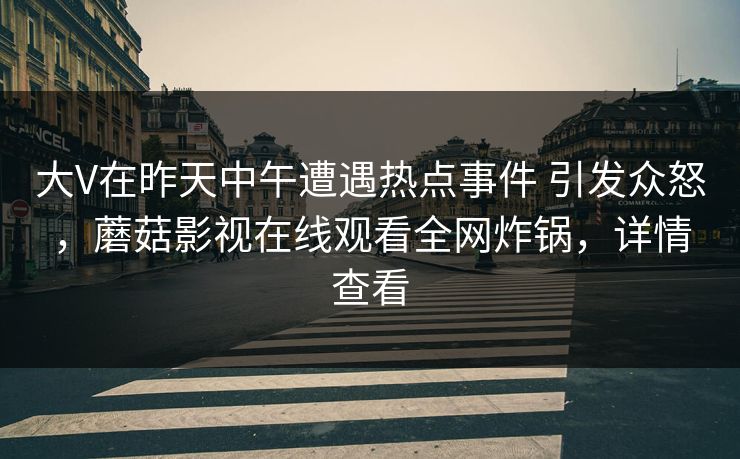 大V在昨天中午遭遇热点事件 引发众怒，蘑菇影视在线观看全网炸锅，详情查看